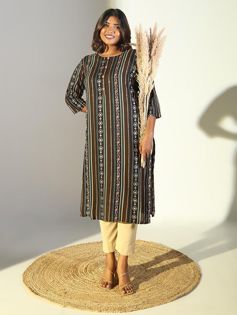 women three quarter sleeve straight kurta - 21696968 - Standard Image - 3