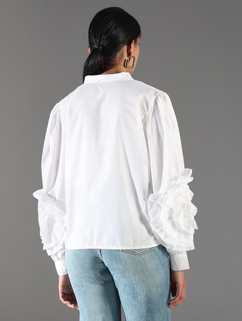 women white solid tie-up neck regular top - 21697012 - Standard Image - 3