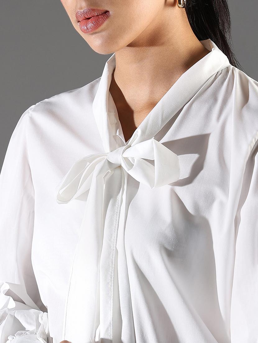 women white solid tie-up neck regular top - 21697012 - Standard Image - 5
