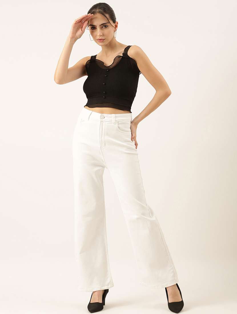 women solid shoulder strap neck crop top - 21697017 -  Standard Image - 5
