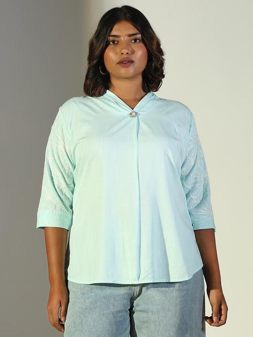 sea green cotton regular top - 21697026 - Standard Image - 0