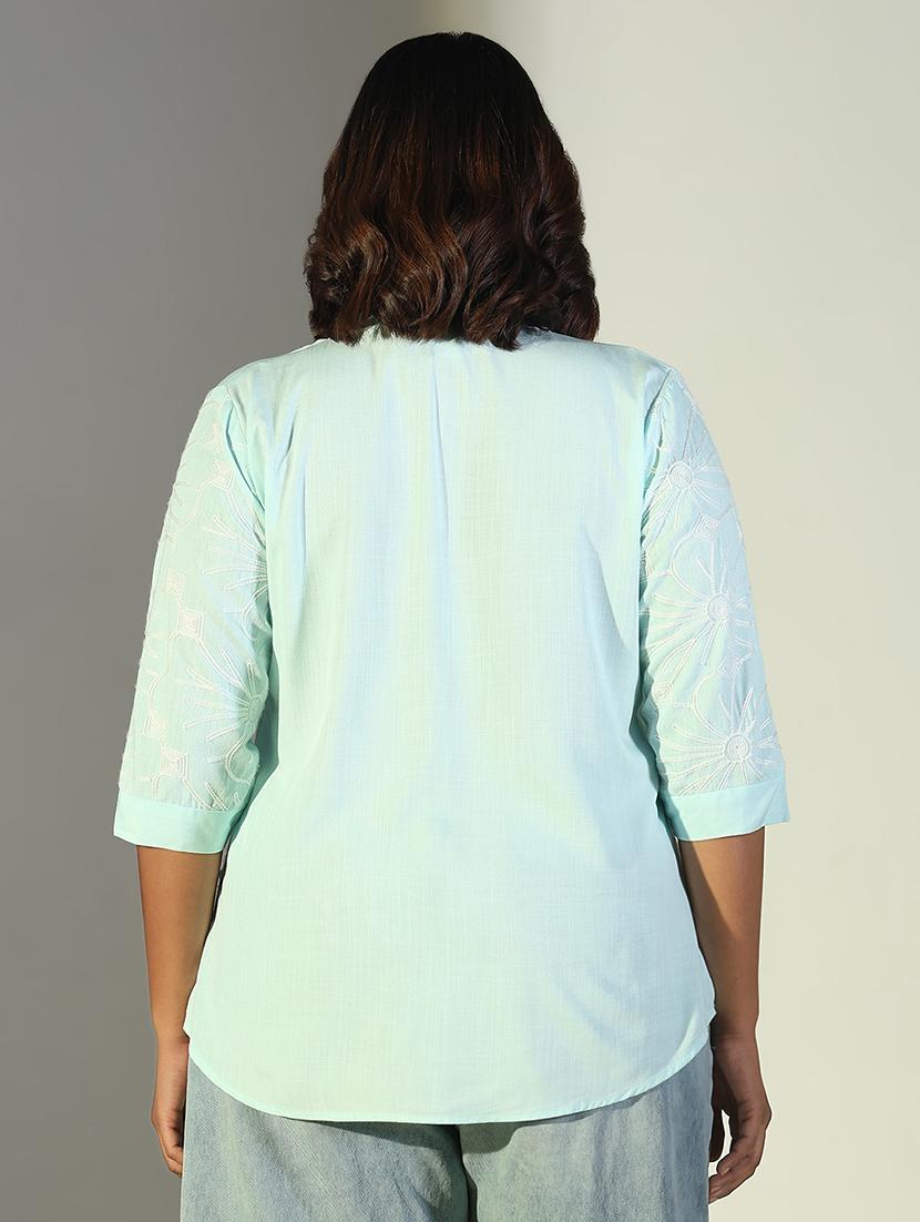 sea green cotton regular top - 21697026 - Standard Image - 3