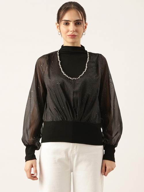 women black embellished puff sleeve top - 21697032 -  Standard Image - 0