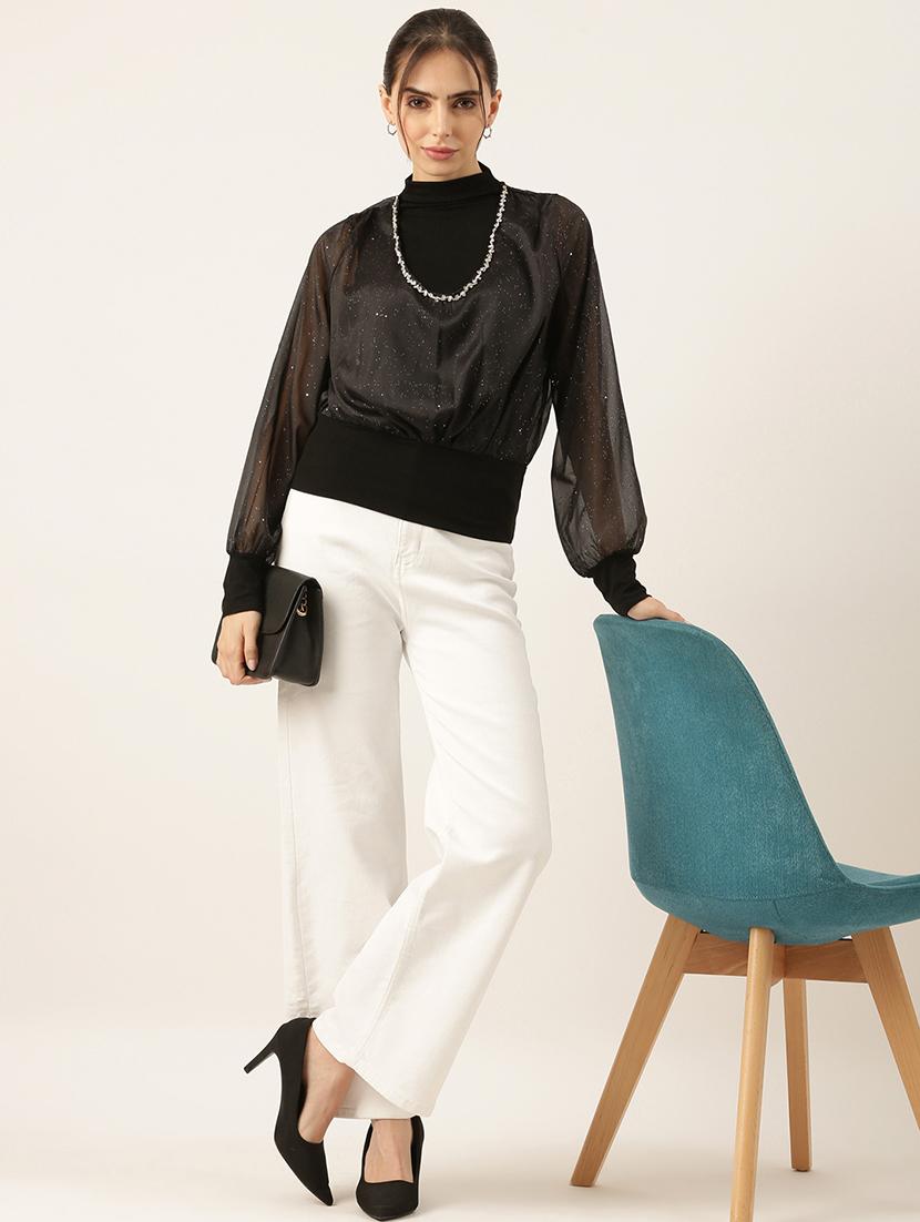 women black embellished puff sleeve top - 21697032 - Standard Image - 5