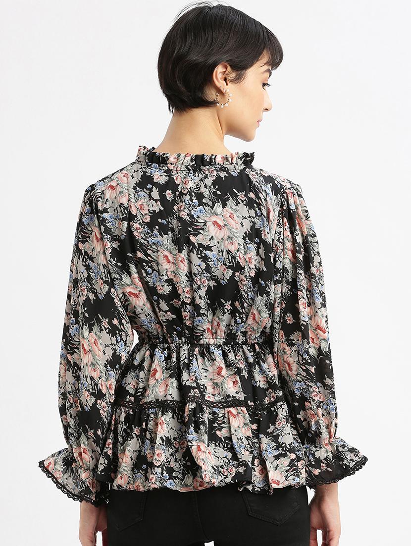 women floral printed tie-up neck peplum top - 21697033 - Standard Image - 3