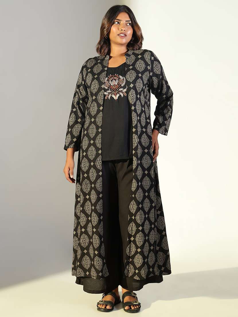 women black embroidered fusion set