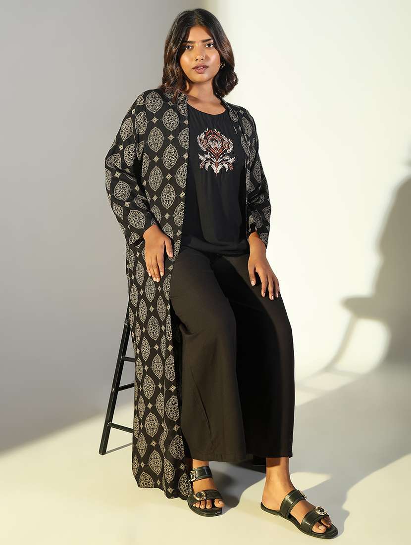 women black embroidered fusion set - 21697051 -  Standard Image - 3