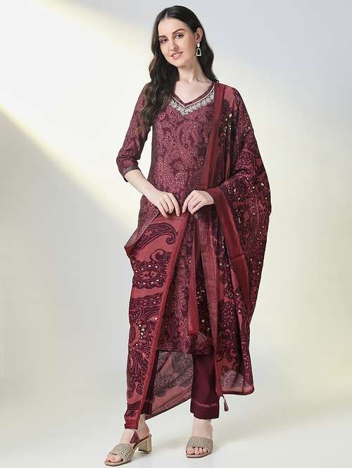 women three quarter sleeve kurta pant with dupatta set - 21697071 -  Standard Image - 0