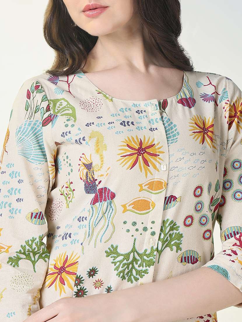 women printed three quarter sleeve kurta pant set - 21697084 -  Standard Image - 5