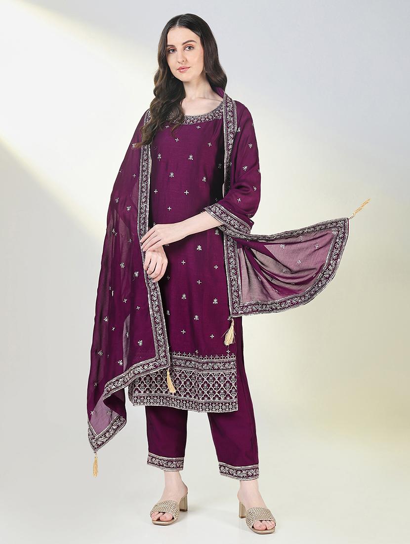 women purple sleeveless kurta pant with dupatta set - 21697089 - Standard Image - 3