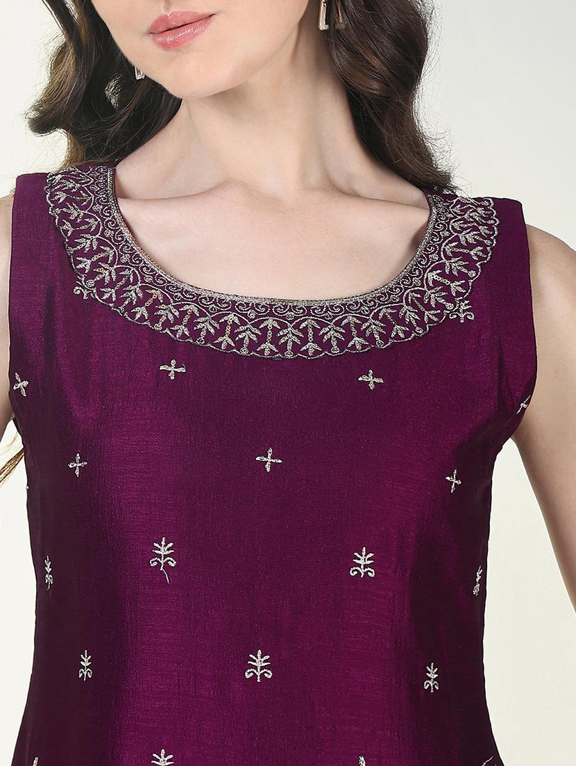 women purple sleeveless kurta pant with dupatta set - 21697089 - Standard Image - 5
