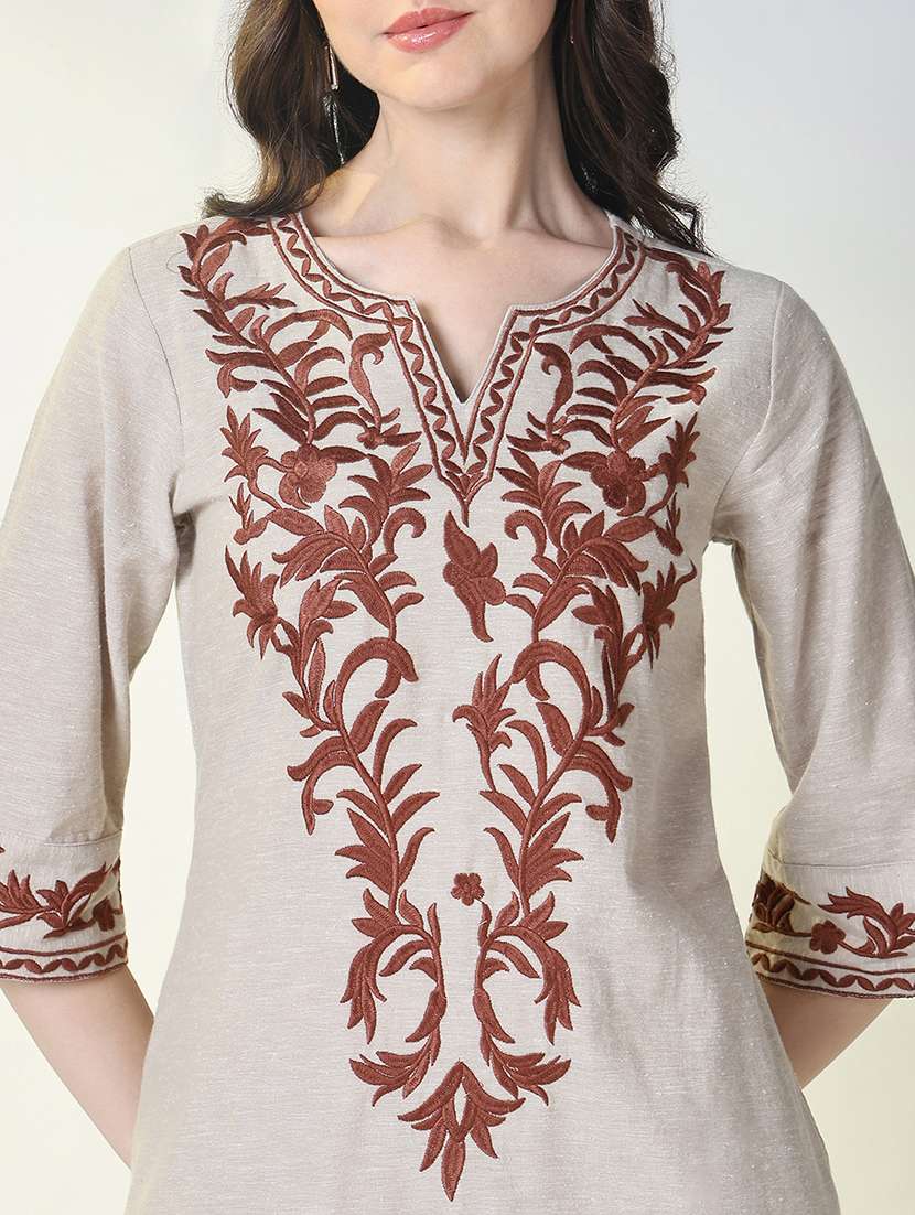 women embroidered three quarter sleeve kurta pant set - 21697092 -  Standard Image - 5