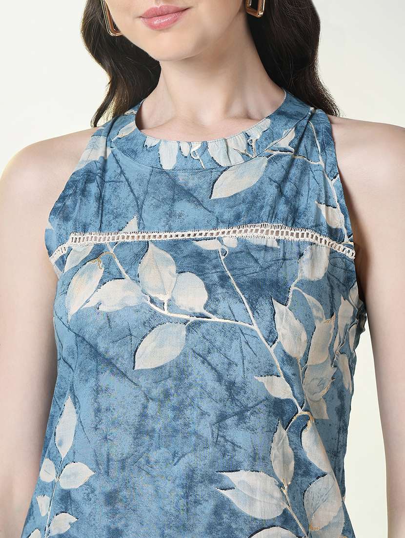 women blue printed sleeveless kurta pant with dupatta set - 21697093 -  Standard Image - 5