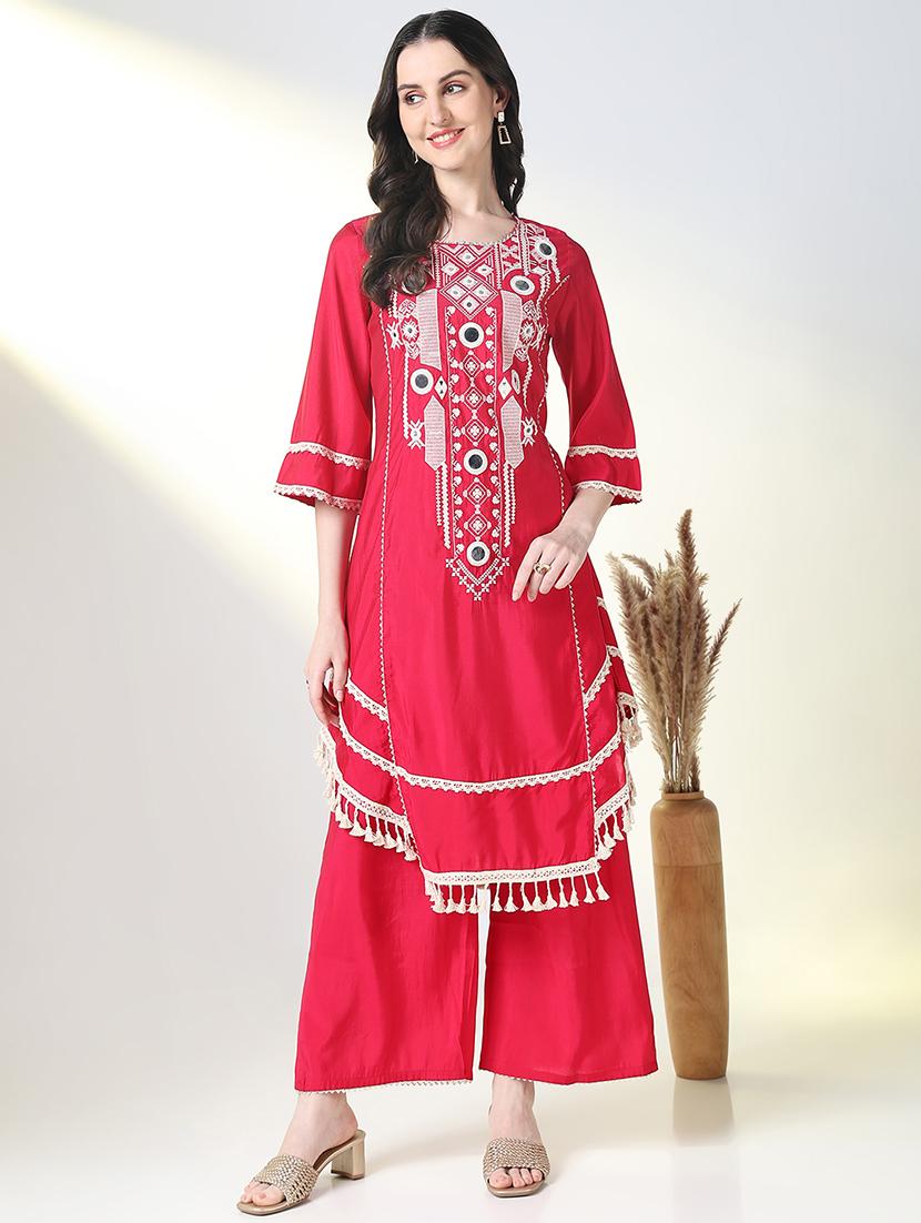 women embroidered kurta palazzo set - 21697094 - Standard Image - 3