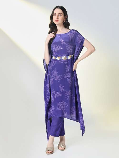 women floral printed round neck kaftan set - 21697096 - Standard Image - 0