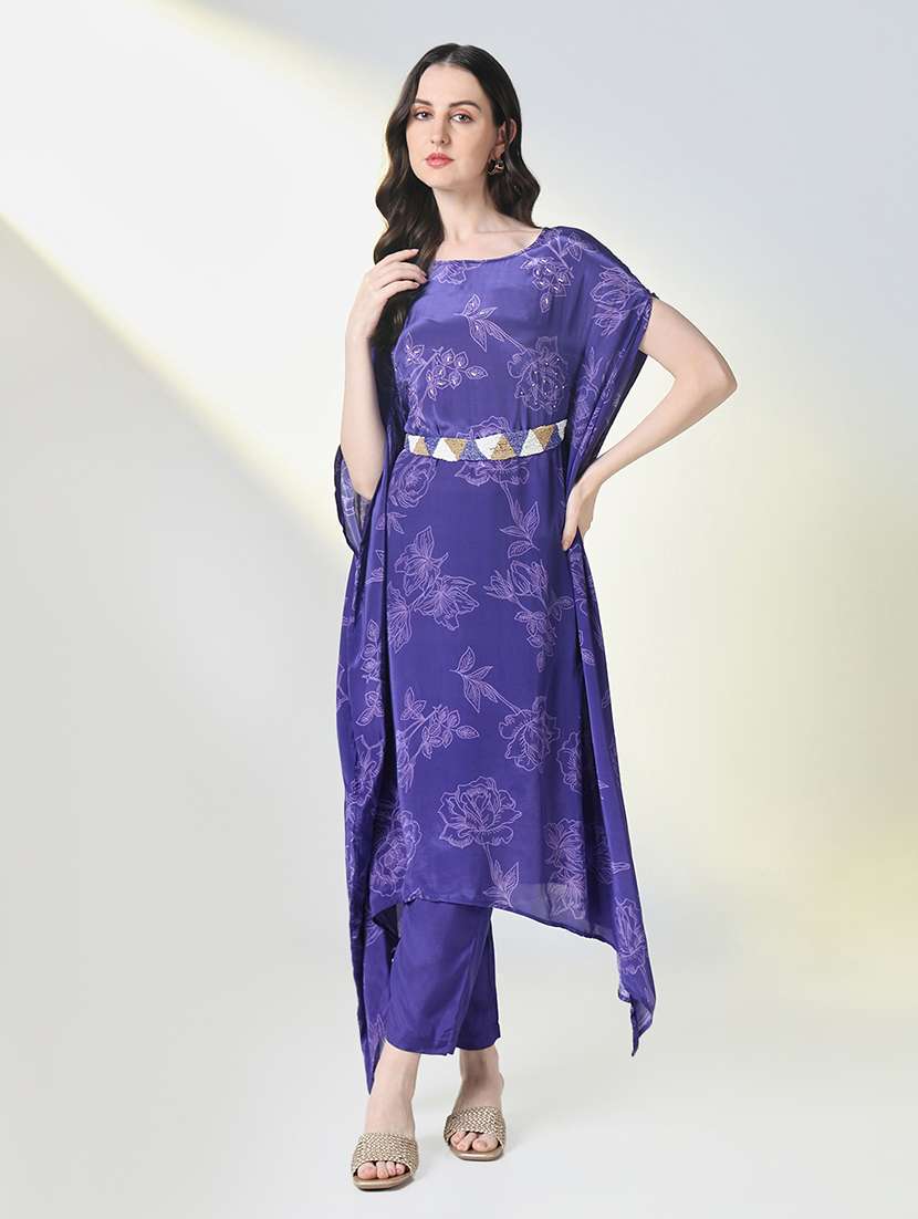 women floral printed round neck kaftan set - 21697096 - Zoom Image - 0