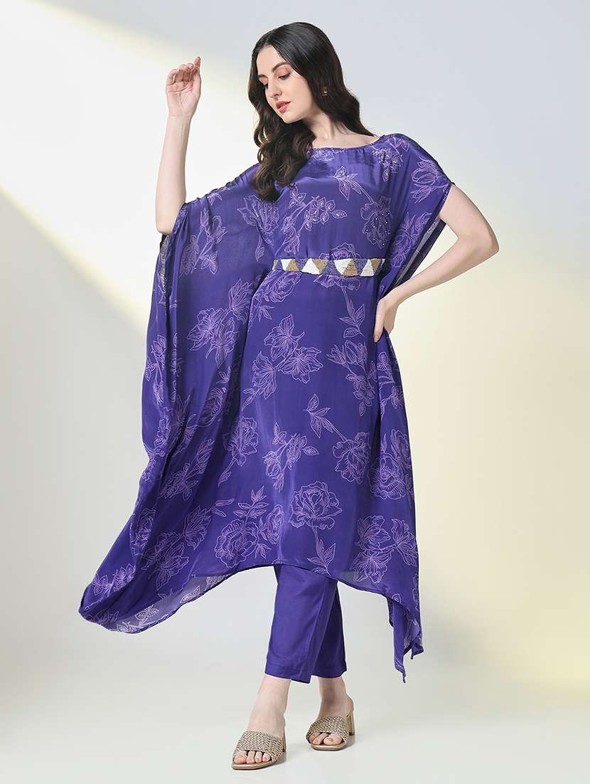 women floral printed round neck kaftan set - 21697096 - Standard Image - 3