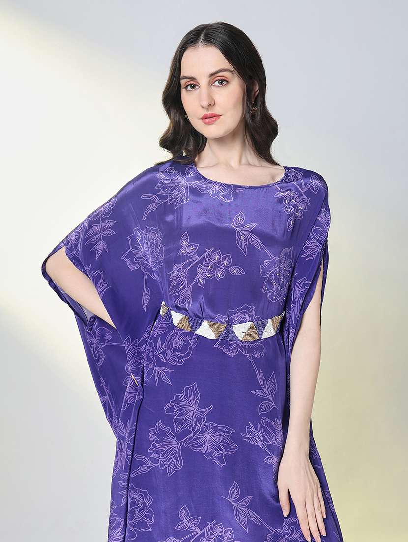 women floral printed round neck kaftan set - 21697096 - Standard Image - 5