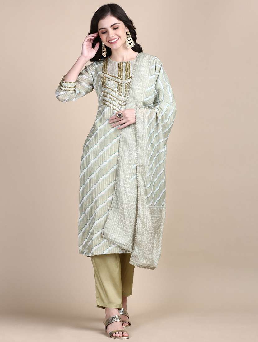 women three quarter sleeve kurta pant with dupatta set