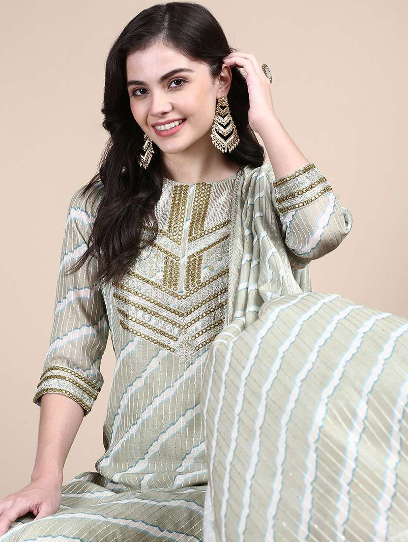 women three quarter sleeve kurta pant with dupatta set - 21697100 -  Standard Image - 5