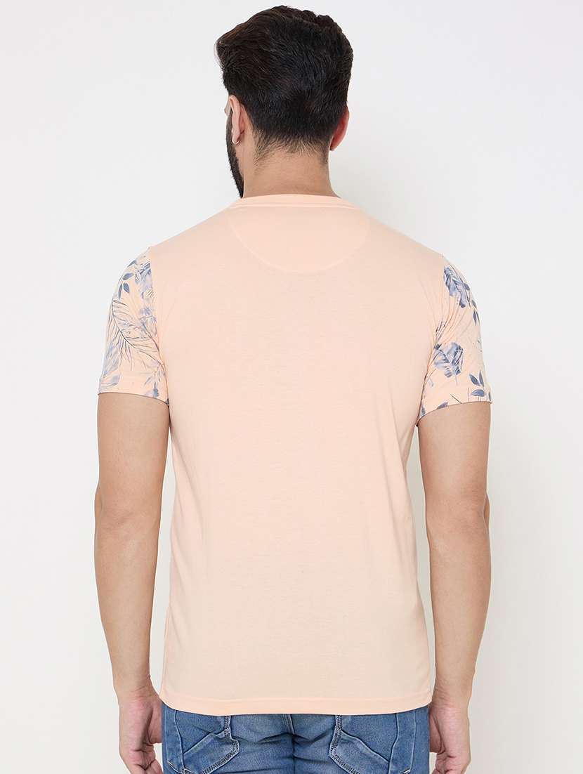 peach cotton blend front print tshirt - 21697137 -  Standard Image - 3
