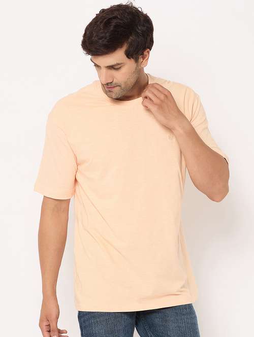 peach cotton blend plain tshirt - 21697138 - Standard Image - 0