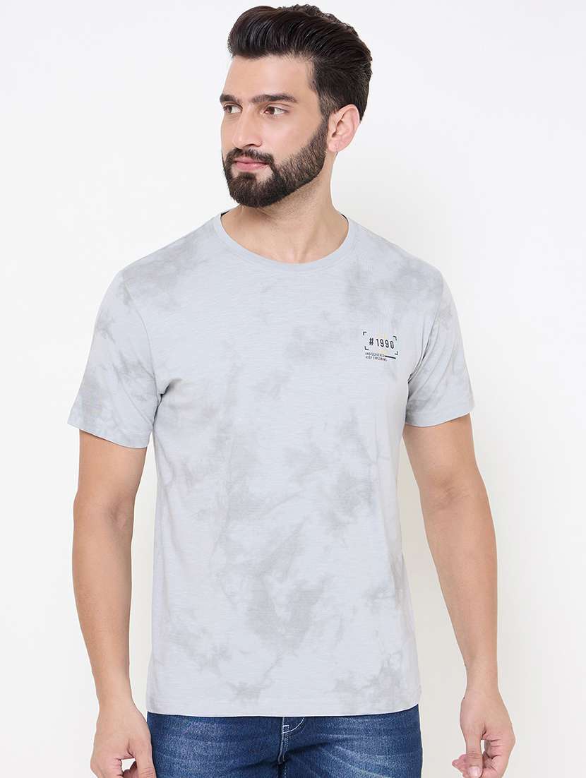 grey cotton blend front print tshirt