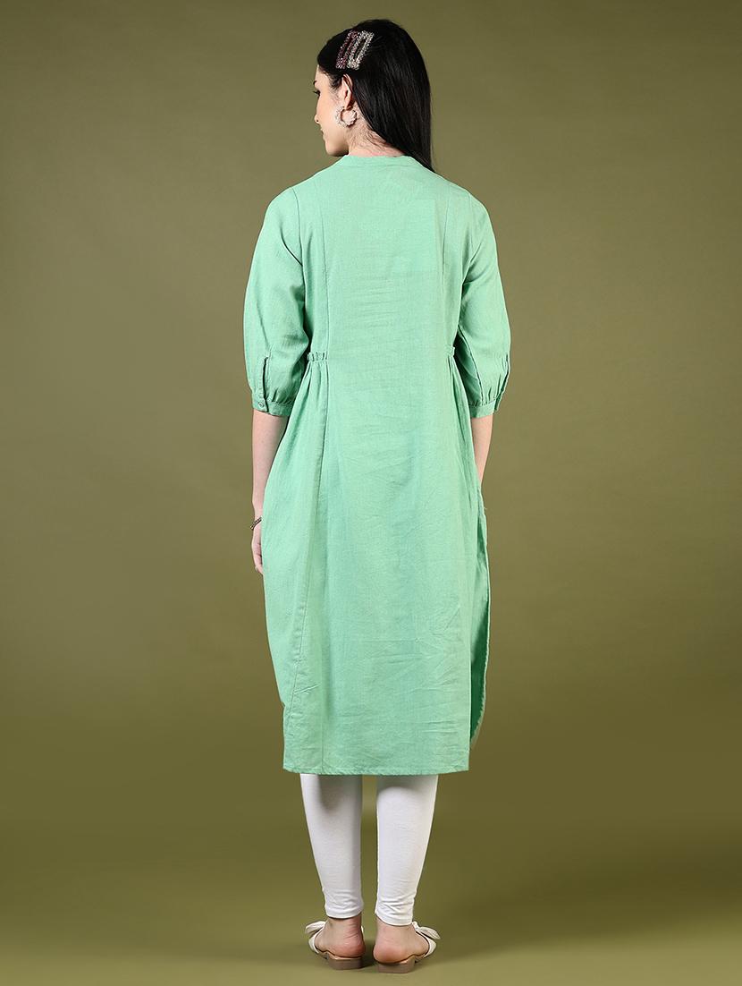 women solid puff sleeves a-line kurta - 21697630 - Standard Image - 3