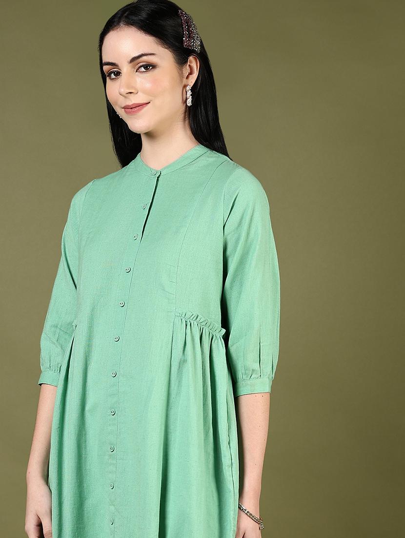 women solid puff sleeves a-line kurta - 21697630 - Standard Image - 5