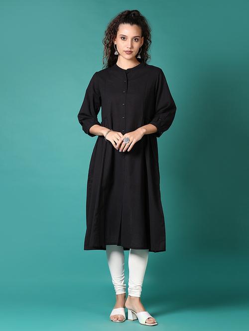 women solid three quarter sleeve a-line kurta - 21697631 - Standard Image - 0
