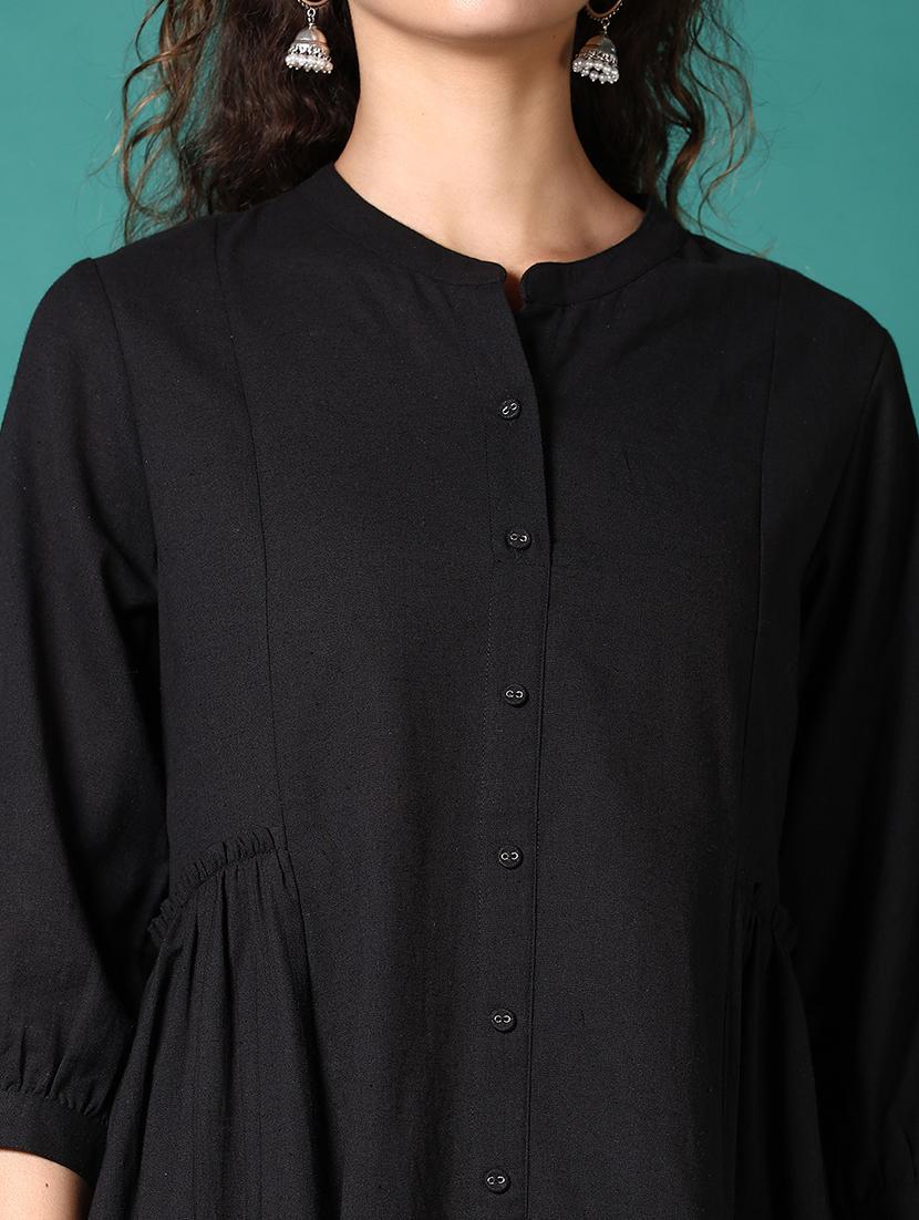 women solid three quarter sleeve a-line kurta - 21697631 - Standard Image - 5