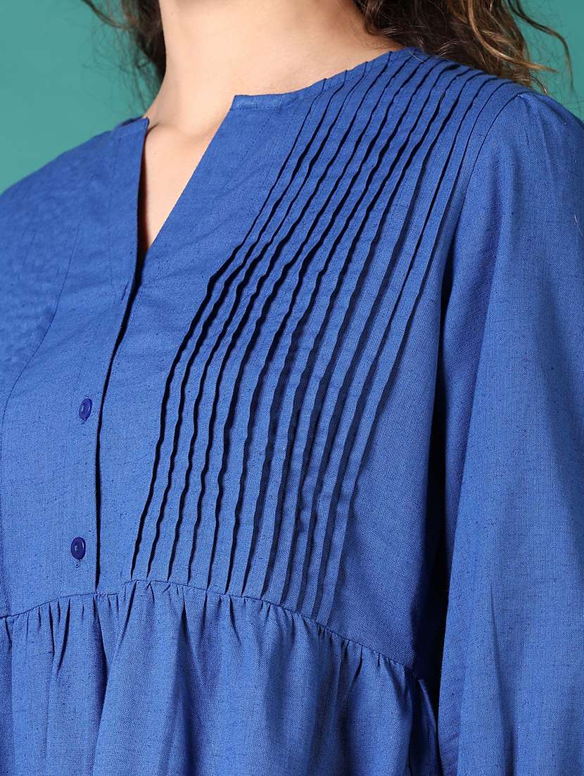women blue solid v neck tiered dress - 21697634 - Standard Image - 5