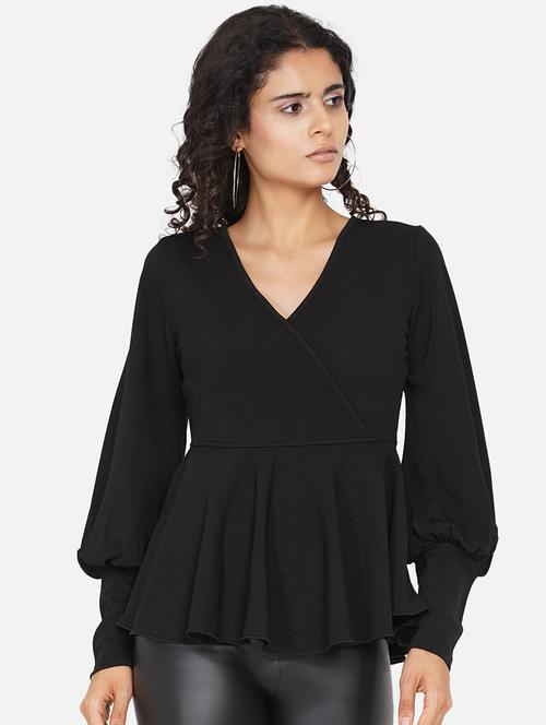 women solid bishop sleeves peplum top - 21697789 -  Standard Image - 0