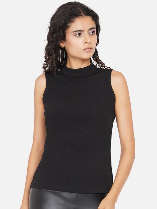 women solid mock neck sleevelss regular top - 21697792 - Standard Image - 0