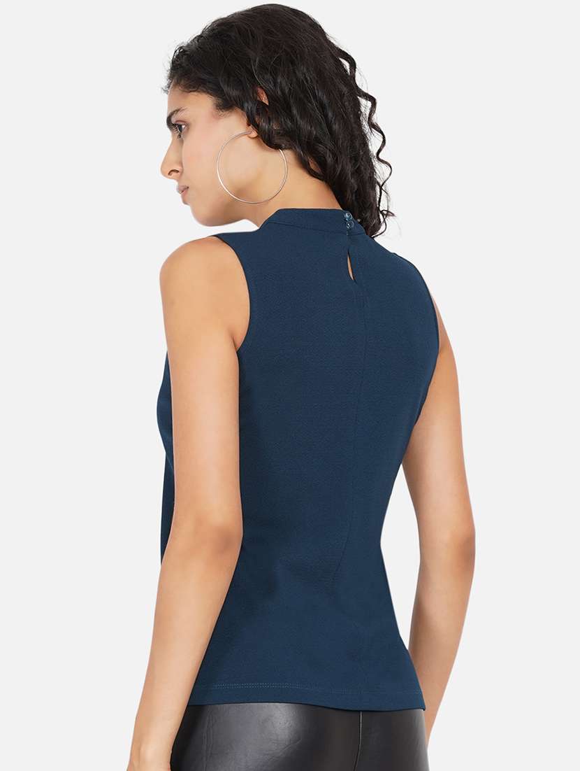 women solid mock neck sleevelss regular top - 21697793 -  Standard Image - 3