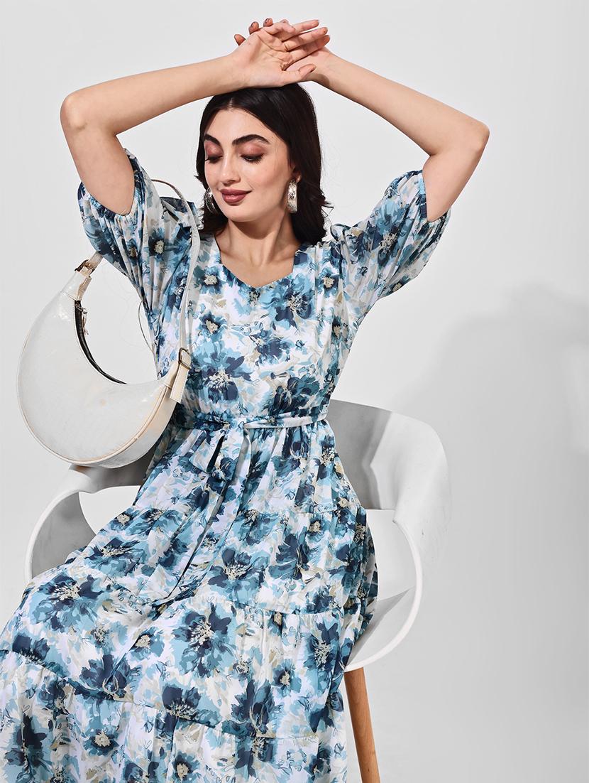 women floral print puff sleeves tiered dress - 21697934 - Standard Image - 3