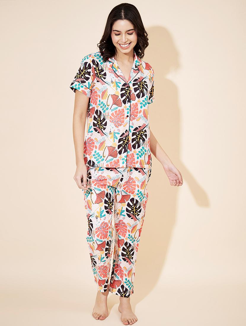 multi colored cotton pyjama set nightwear - 21697949 -  Zoom Image - 0