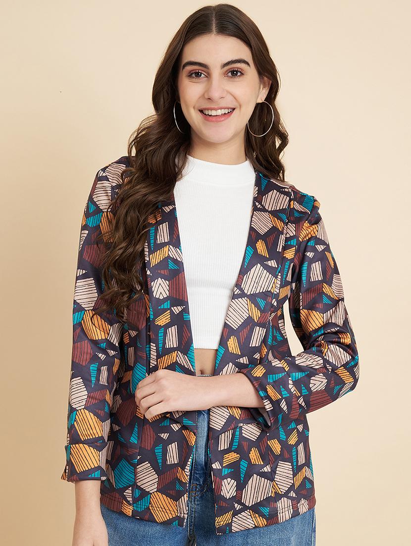 women geometric printed open front regular jacket - 21697973 - Zoom Image - 0