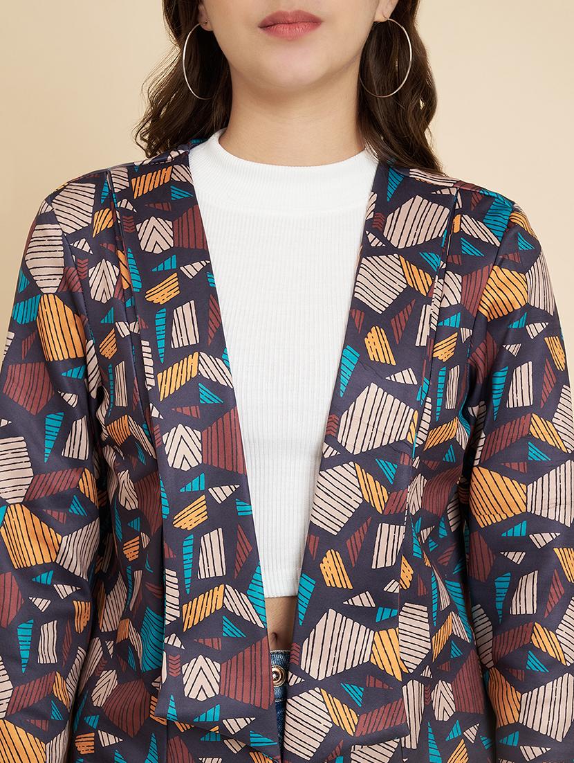 women geometric printed open front regular jacket - 21697973 - Standard Image - 5