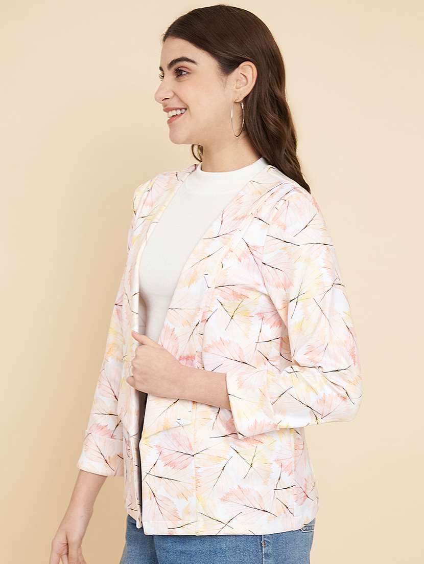 women printed open front regular jacket