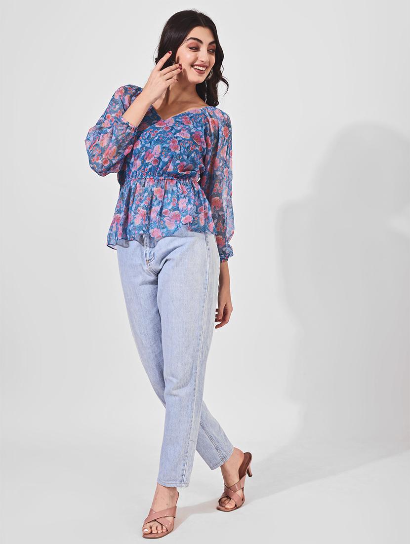 women floral printed puff sleeve peplum top - 21697977 - Standard Image - 3