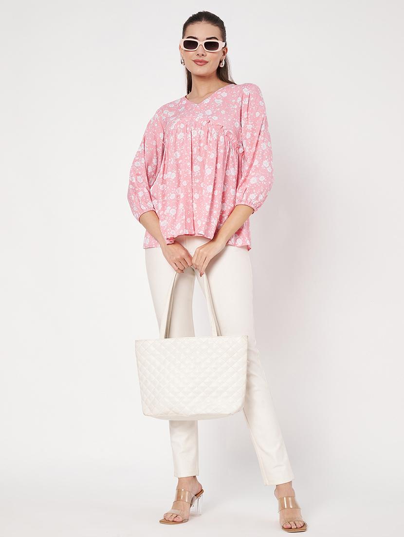 women floral printed v neck peplum top - 21697978 - Standard Image - 3