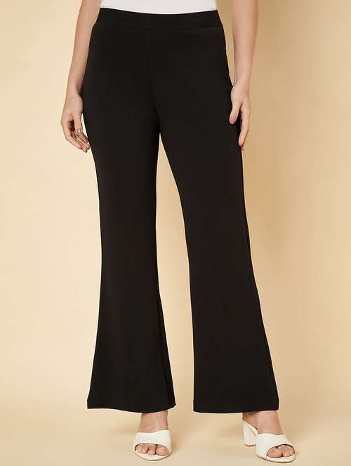 women solid bootcut full length flat front trousers - 21697987 -  Standard Image - 0