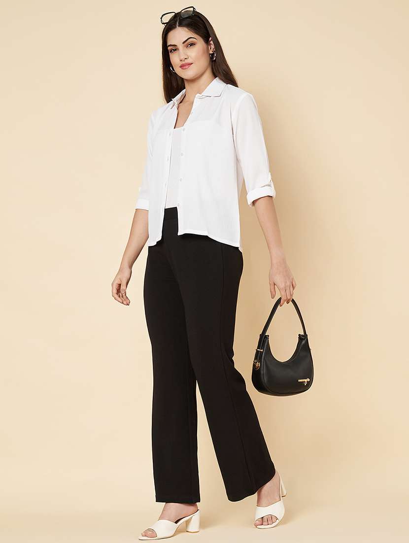 women solid bootcut full length flat front trousers - 21697987 -  Standard Image - 3