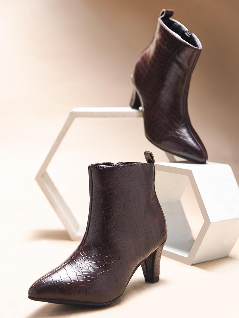 women brown textured ankle boots - 21698005 - Zoom Image - 0