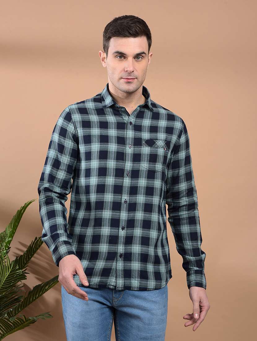 men checkered long sleeve casual shirt