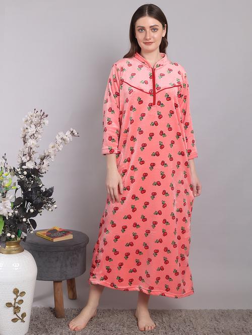 women printed long sleeves winter wear nighty - 21698777 - Standard Image - 0