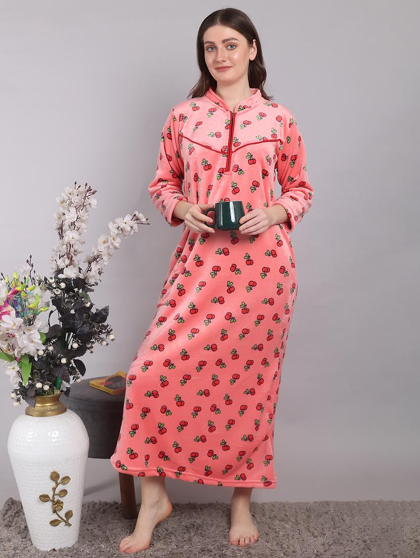 women printed long sleeves winter wear nighty - 21698777 - Standard Image - 3