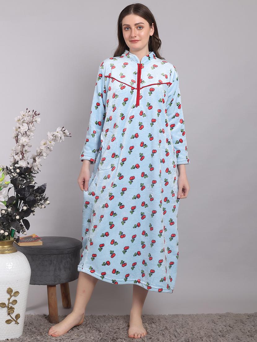 women printed long sleeves winter wear nighty - 21698778 -  Zoom Image - 0