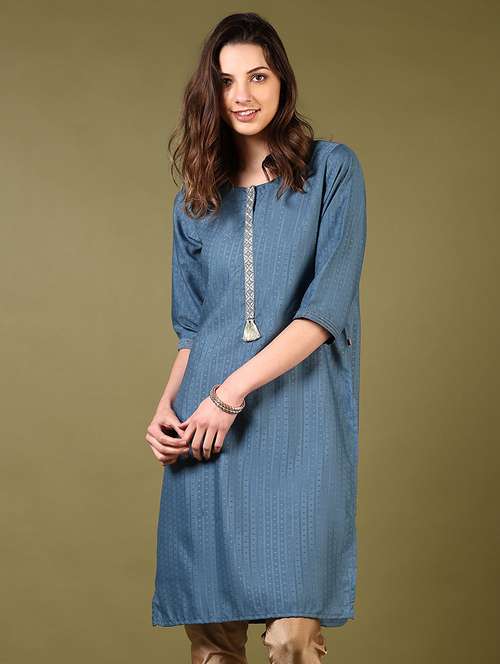 women round neck self design straight kurta - 21698852 -  Standard Image - 0